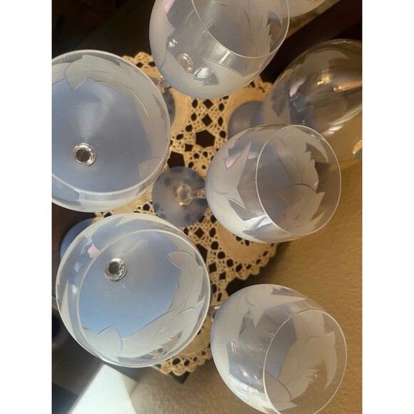 Beautiful Frosted Blue Etched Decanter and Wine Glasses - Picture 3 of 12